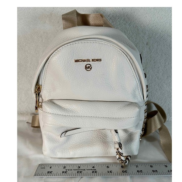 Michael Kors White Leather Mini Backpack Chain Detail Cute Small Bag - Picture 4 of 11